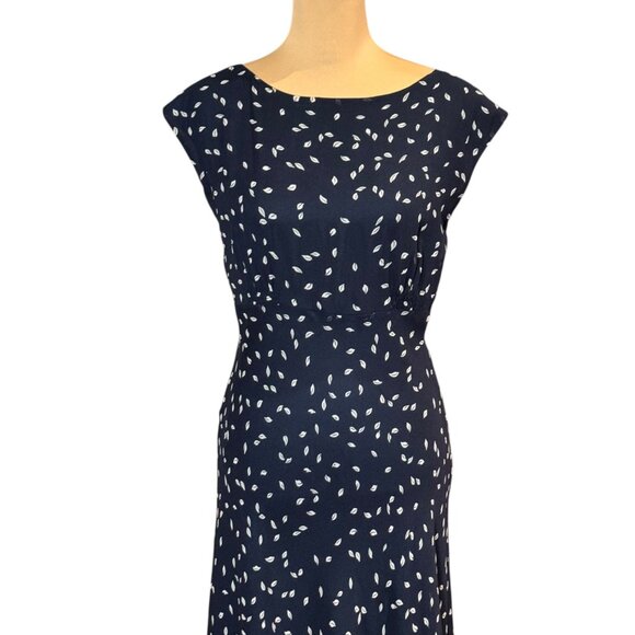 100% Silk Printed Maxi Dress SZ 12 Dark Blue Empire Waist Flowy Feminine A-Line - Picture 5 of 16